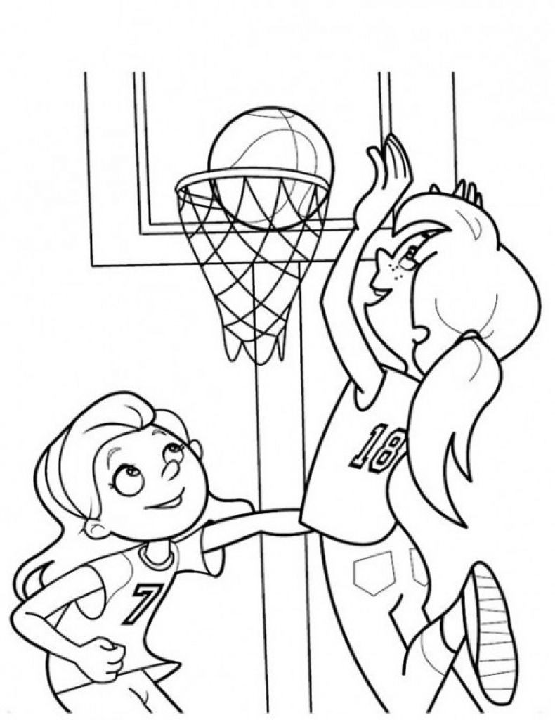 Girl Sports Coloring Pages
 Girls Playing Basketball Coloring Page