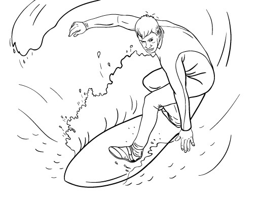 Girl Surfing Coloring Pages
 Free Surfer Coloring Page