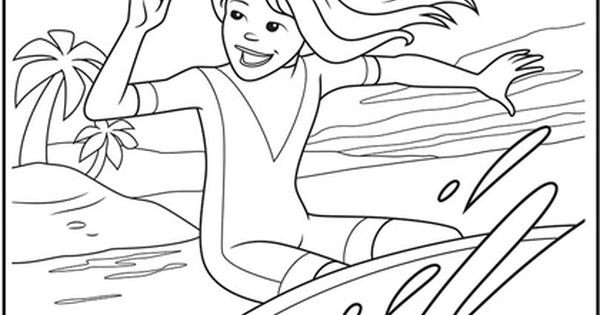 Girl Surfing Coloring Pages
 Get wet and wild with this free surfer girl printable