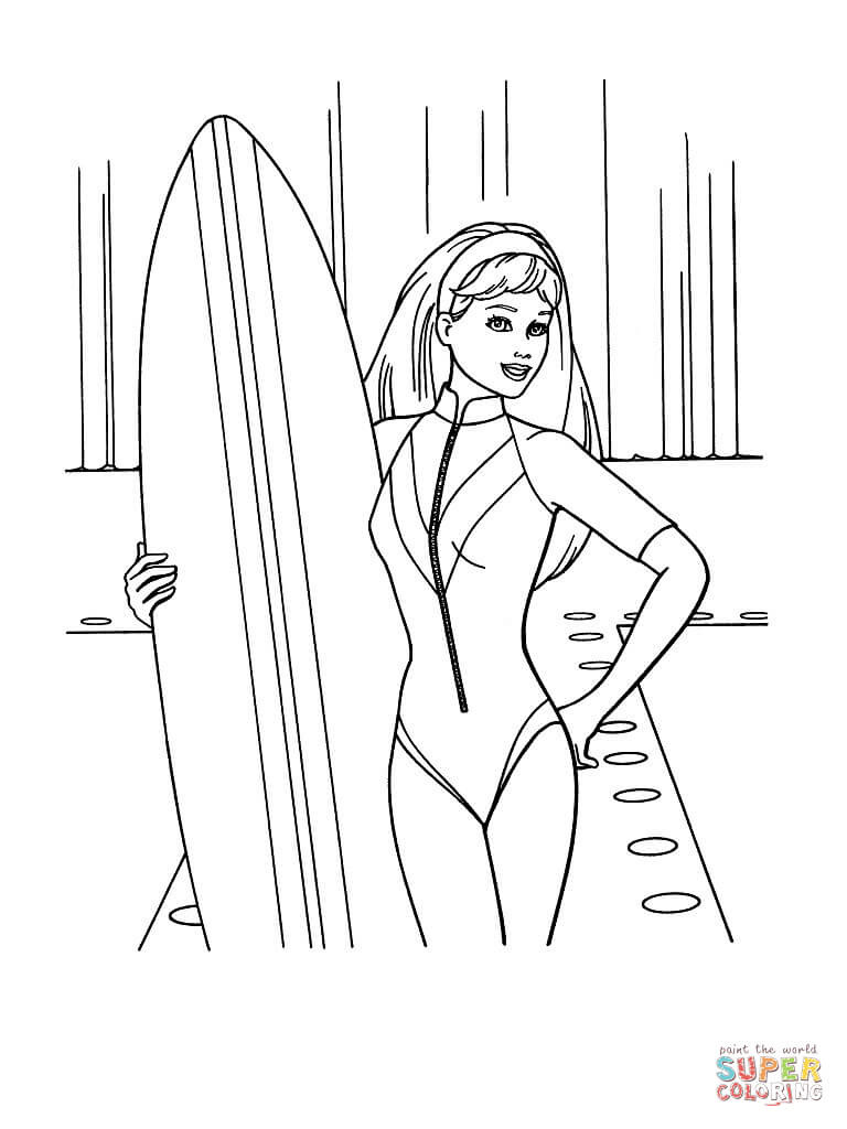Girl Surfing Coloring Pages
 Coloriage Surfeuse