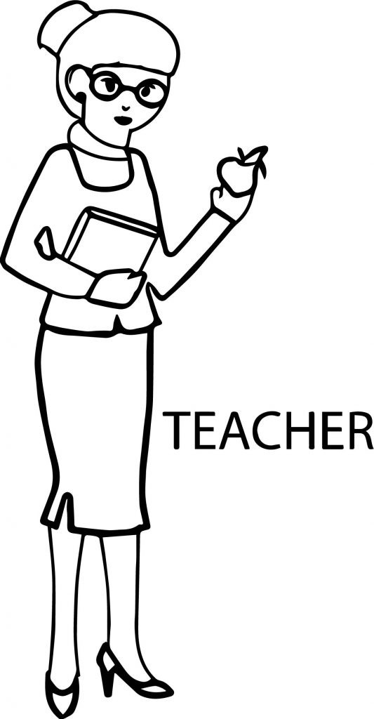 Girl Teacher Coloring Pages
 English Woman Teacher And Apple Coloring Page