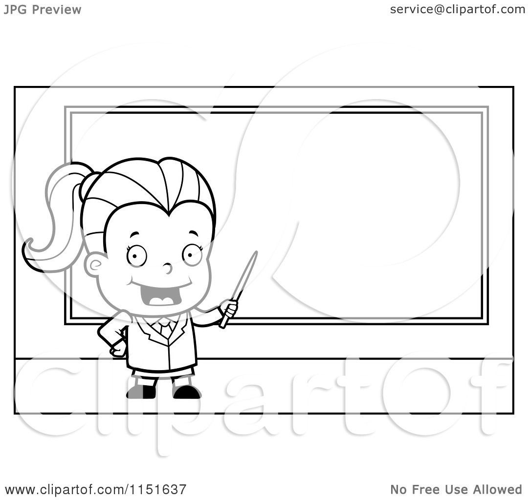 Girl Teacher Coloring Pages
 Cartoon Clipart A Black And White Little Teacher Girl