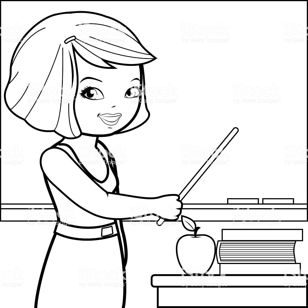 Girl Teacher Coloring Pages
 Teacher Teaching At Class Coloring Book Page Stock Vector