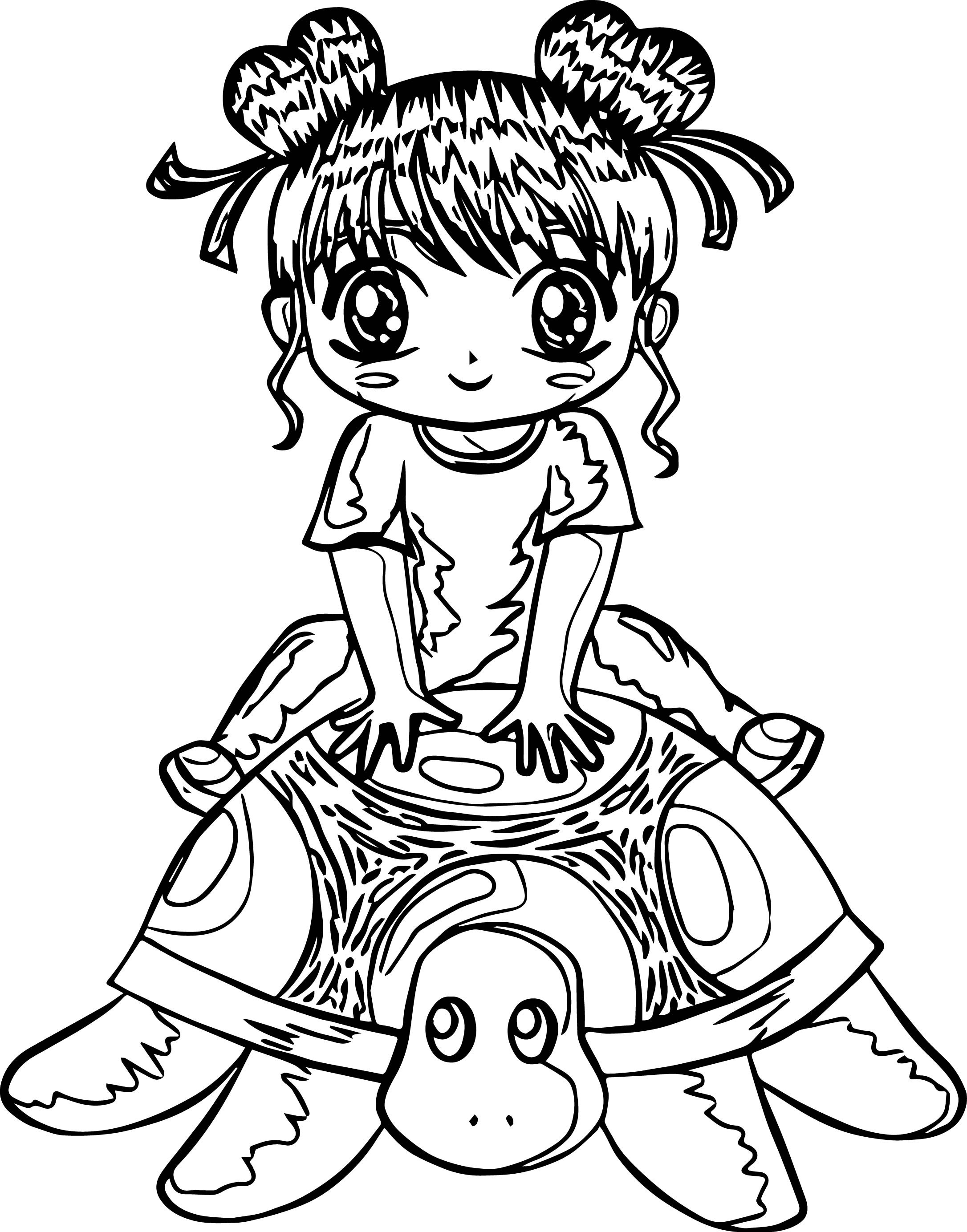 Girl Turtle Coloring Pages
 Manga Girl Japan Tortoise Turtle Coloring Page