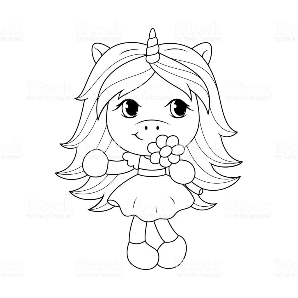 Girl Unicorn Coloring Pages
 Cute Baby Unicorn Holding Flower Coloring Page For Girls