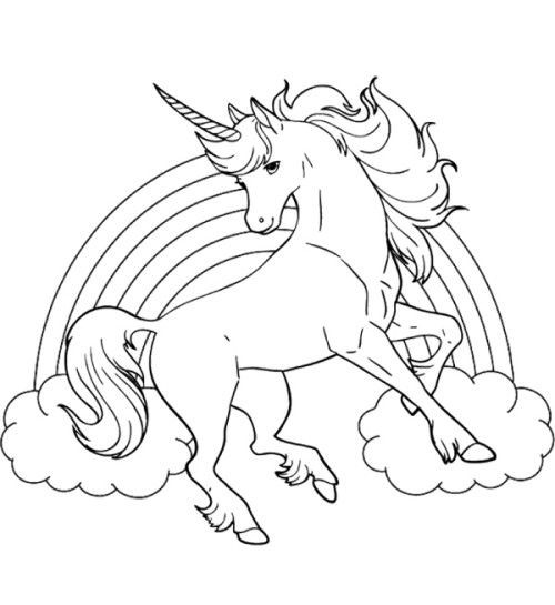Girl Unicorn Coloring Pages
 Unicorn Horse With Rainbow Coloring Page
