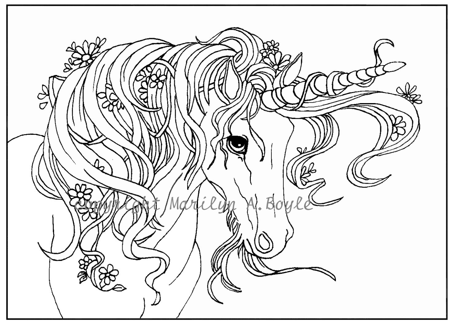 Girl Unicorn Coloring Pages
 ADULT COLORING Page digital Unicorn flowers