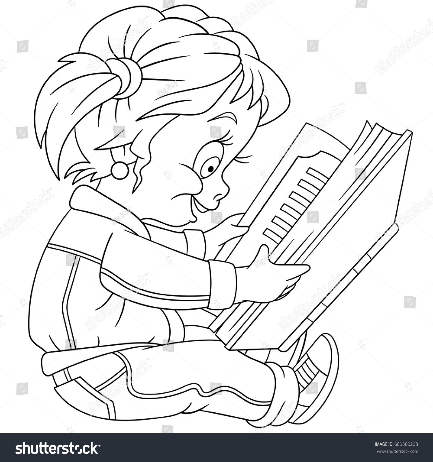 Girl With A Book Coloring Pages
 Coloring Page Preschool Girl Reading Book Stock Vector