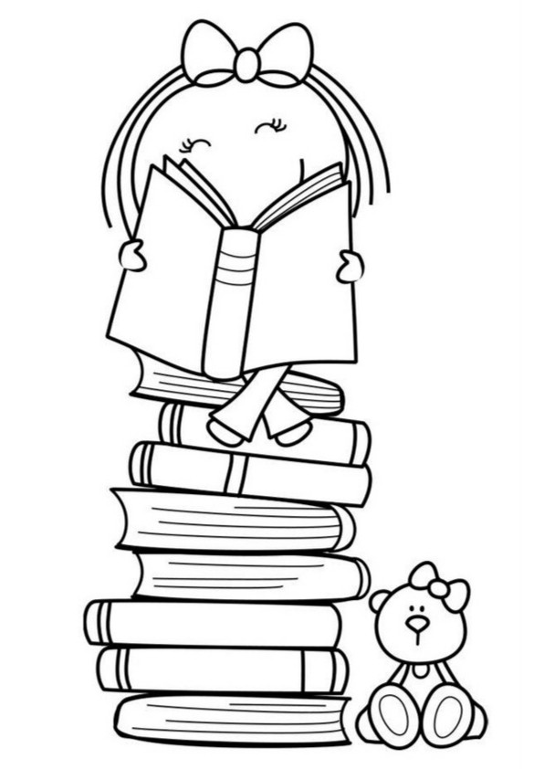 Girl With A Book Coloring Pages
 libros lectura colorear