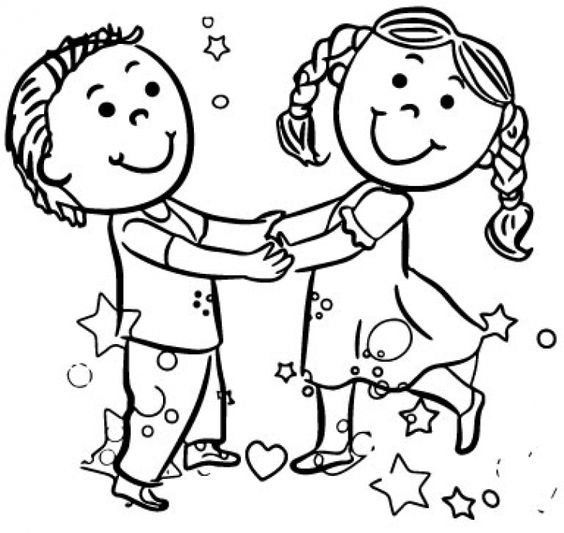 Girls And Boys Envy Pages Coloring
 happy playing girl and boy dance coloring page free