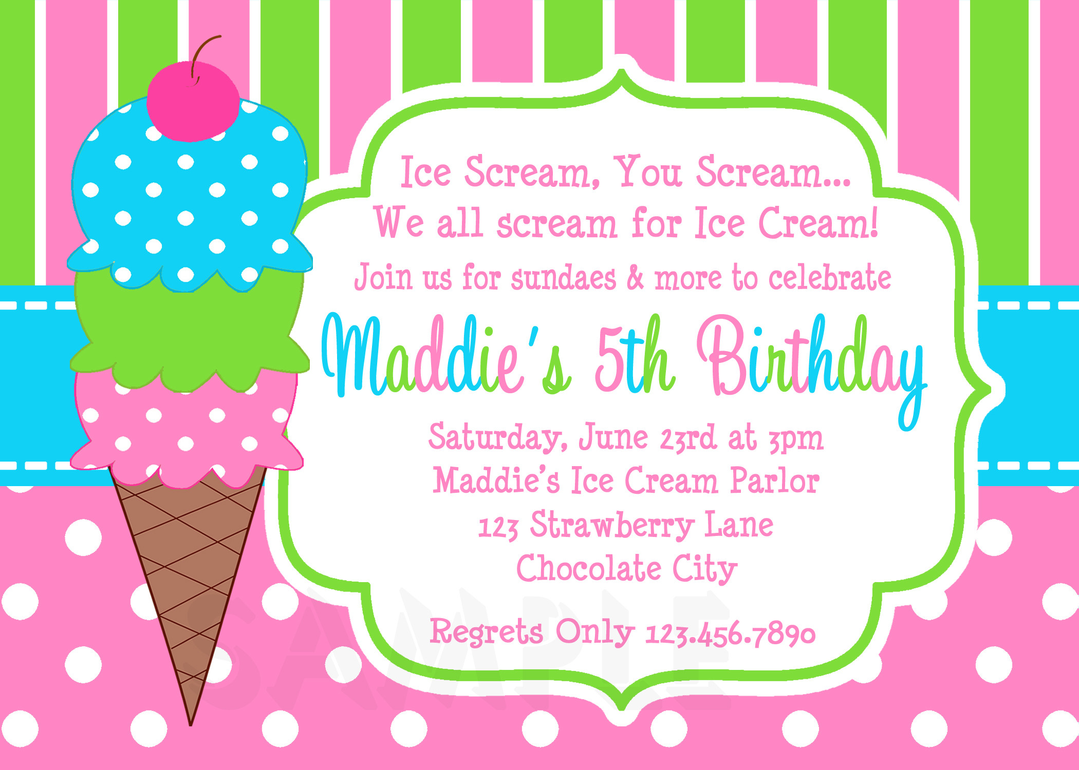 Girls Birthday Party Invite
 Printable Birthday Invitations Girls Ice Cream Party