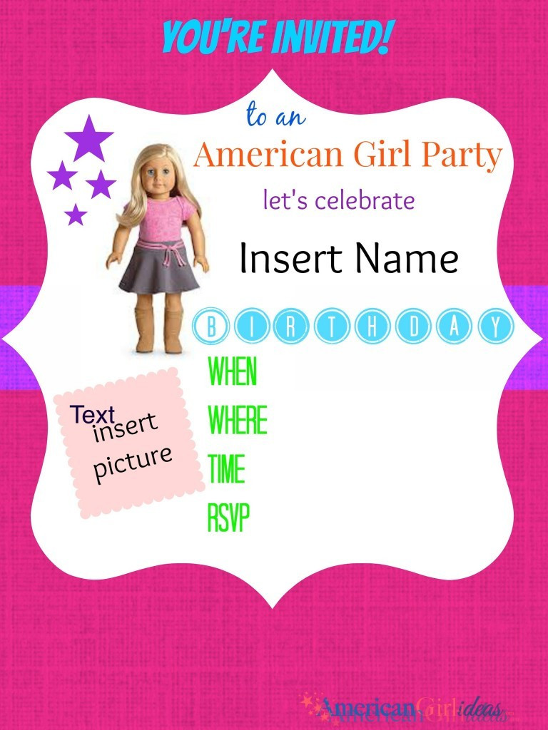 Girls Birthday Party Invite
 American Girl Party Invitations • American Girl Ideas