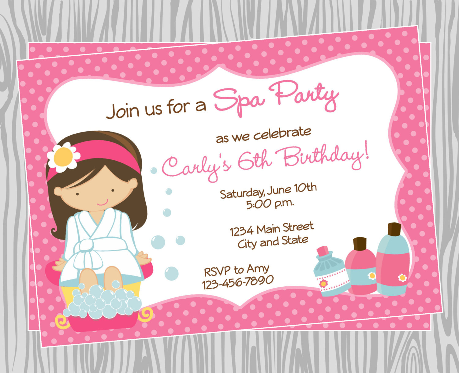 Girls Birthday Party Invite
 DIY Girl Spa Birthday Party Invitation 4 Coordinating Items