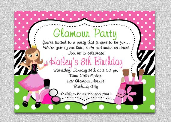 Girls Birthday Party Invite
 Glamour Girl Birthday Spa Invitation Glamour Girl Birthday