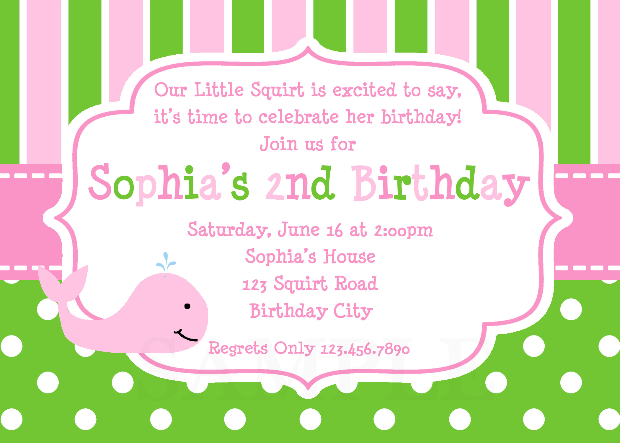 Girls Birthday Party Invite
 Printable Birthday Invitations Girls Whale Party