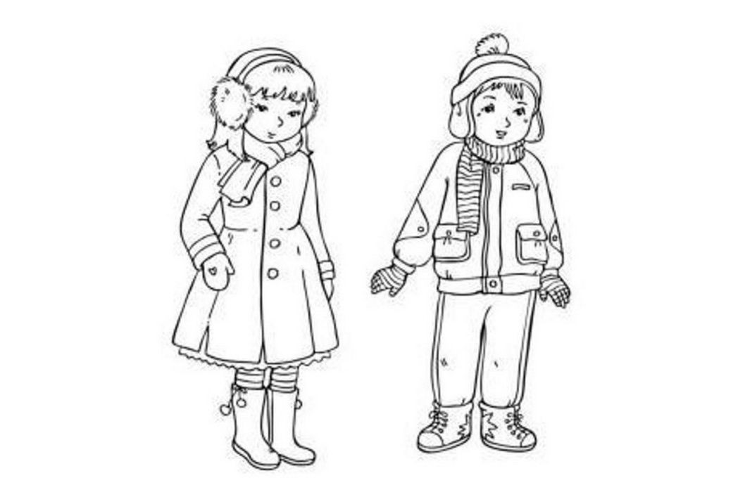 Girls Clothes Coloring Pages
 Children With Winter Cloths Coloring Pages Coloring Home