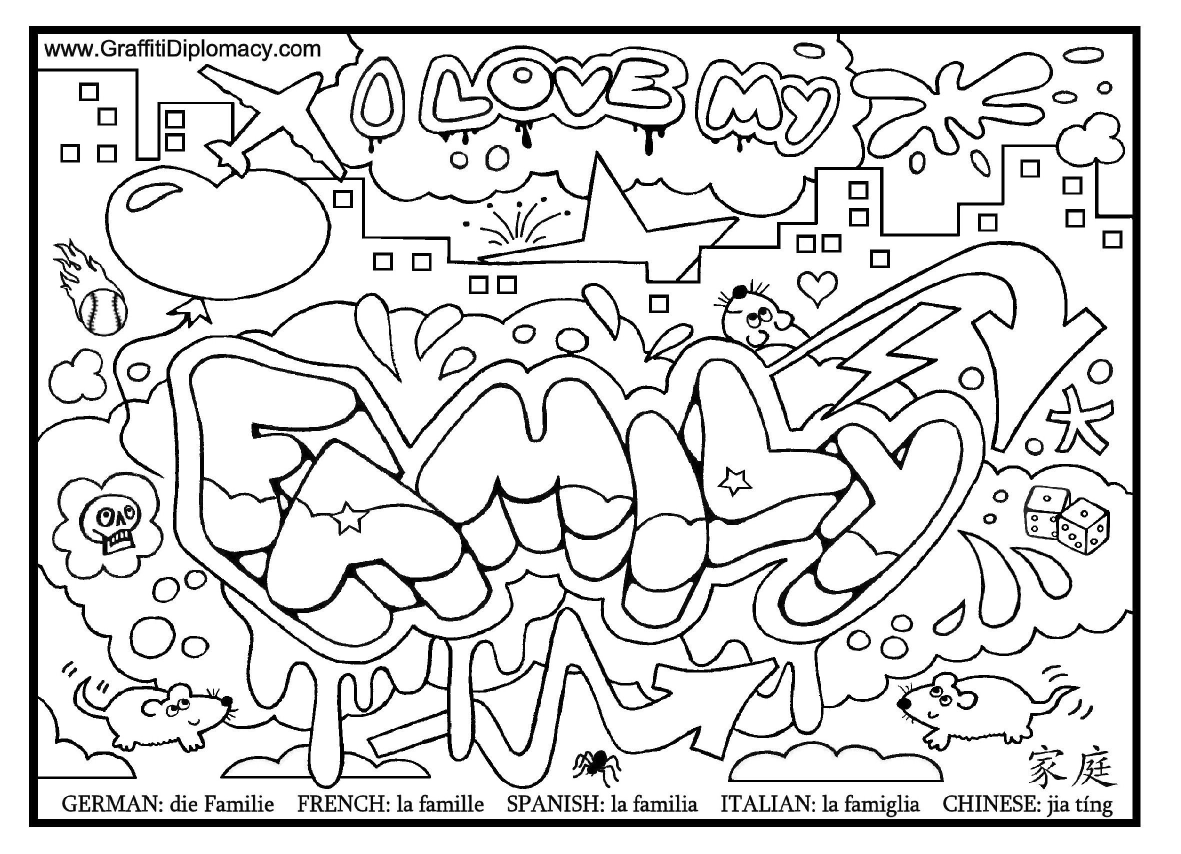 Girls Coling You Names Coloring Pages
 I LOVE MY FAMILY Free Multicultural Graffiti Coloring