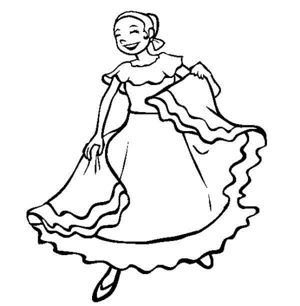 Girls Dancing Coloring Pages
 Mexican Folk Dancer Girl Coloring Page