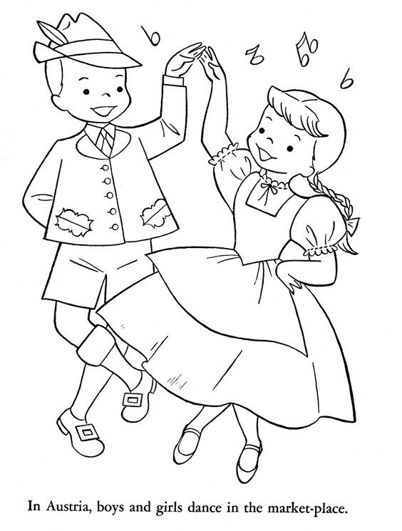 Girls Dancing Coloring Pages
 Austria Boy and Girl Dancing Color Book