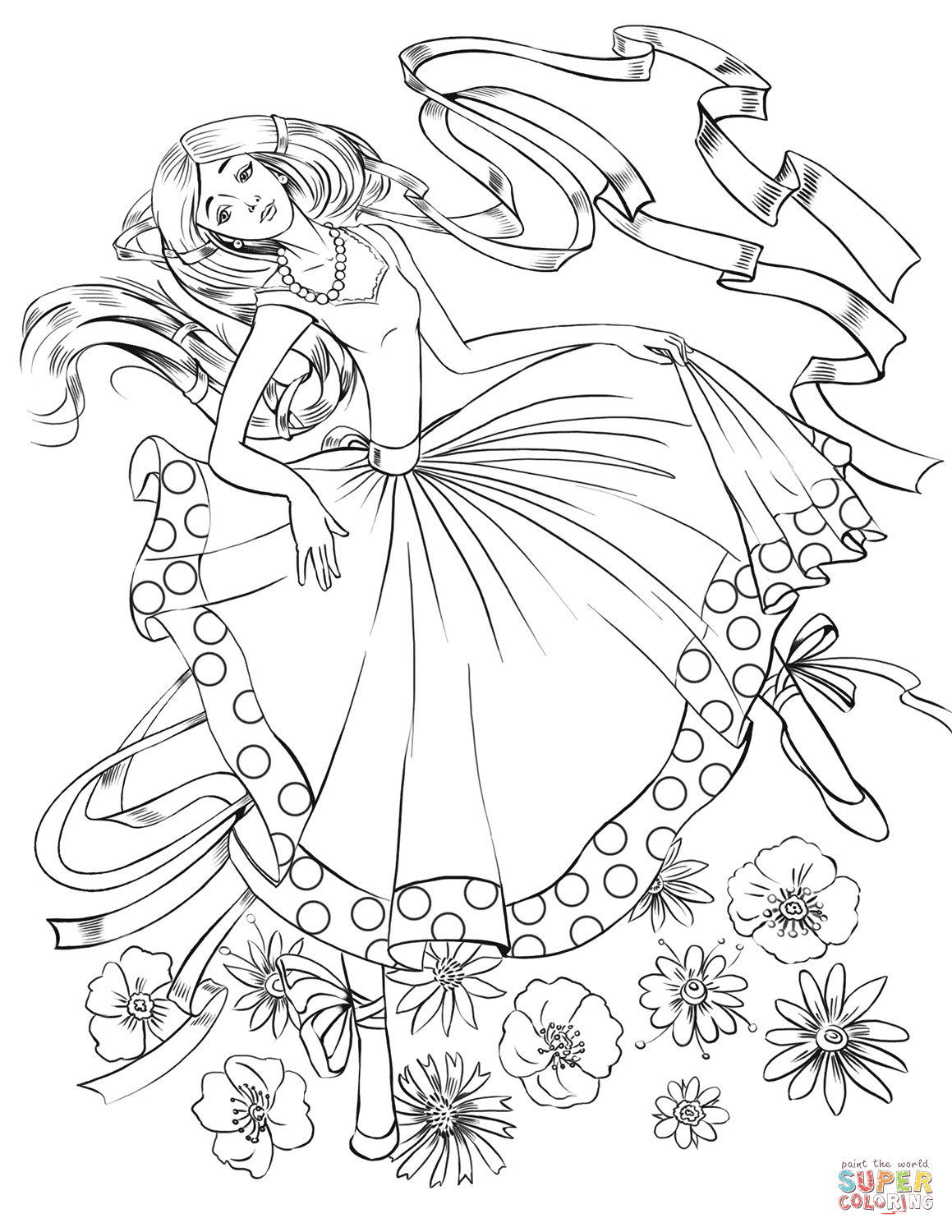 Girls Dancing Coloring Pages
 Girl Dancing with a Ribbon coloring page