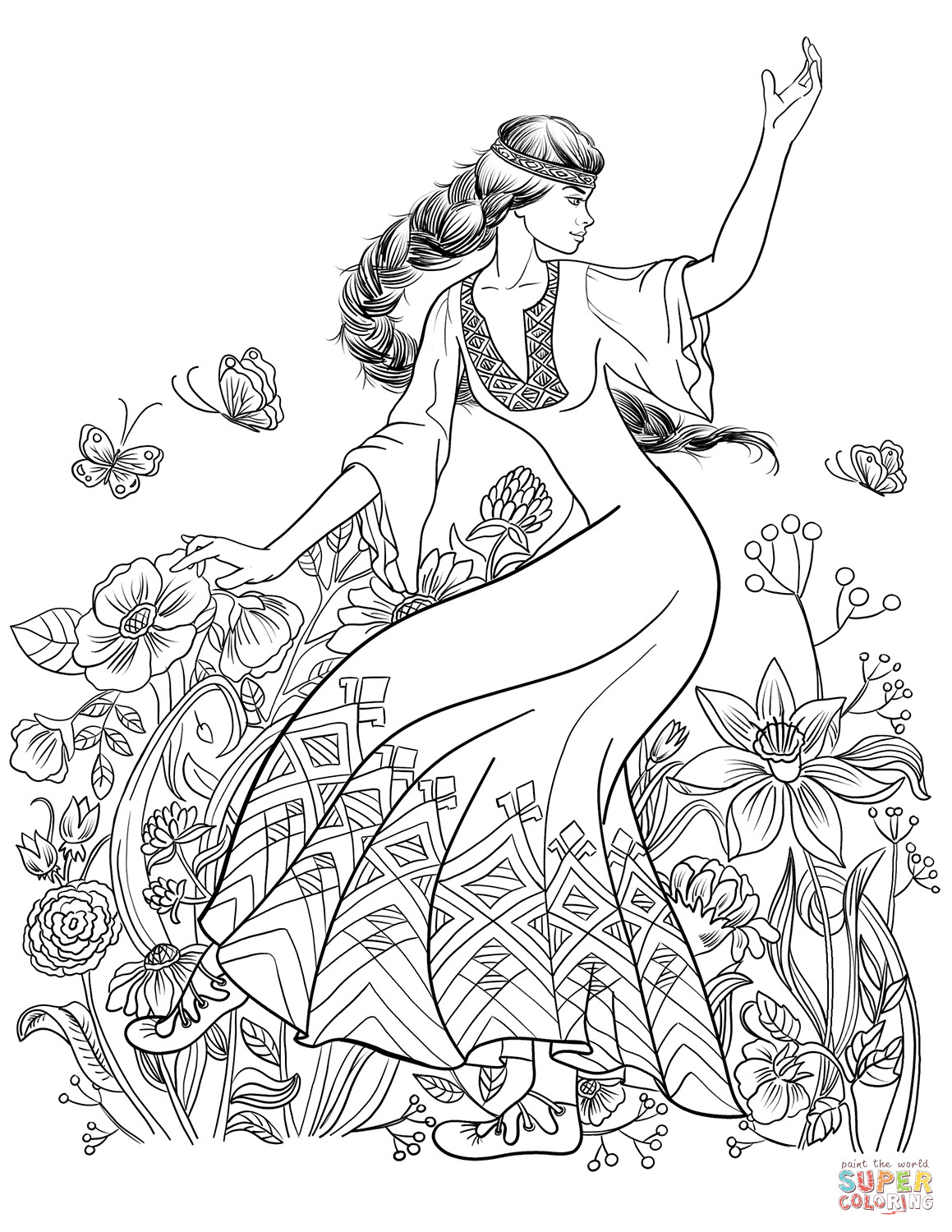 Girls Dancing Coloring Pages
 Slavic Girl Dance coloring page