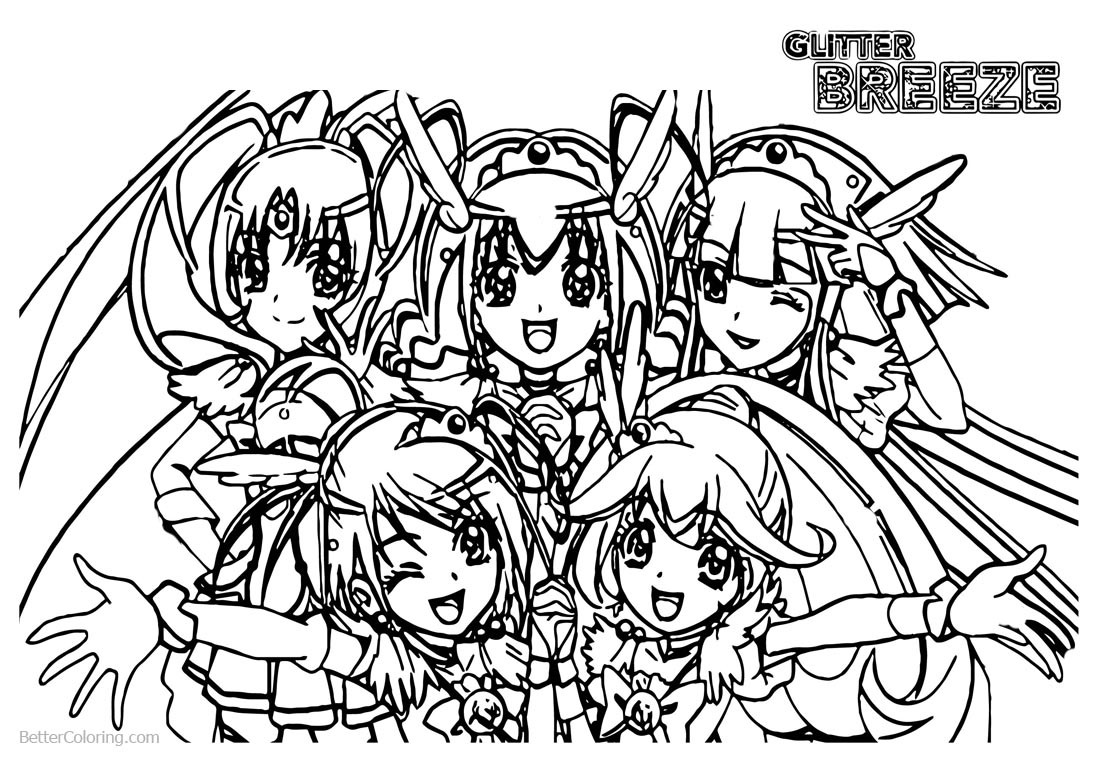Glitter Force Coloring Pages Printable
 Glitter Force Coloring Pages Five PreCure Girls Free