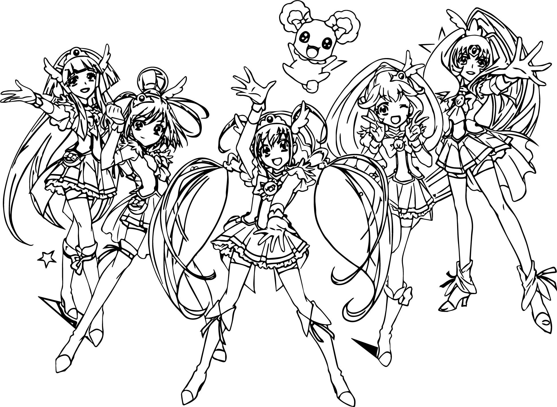 Glitter Force Coloring Pages Printable
 Glitter Force All Group Team Coloring Page