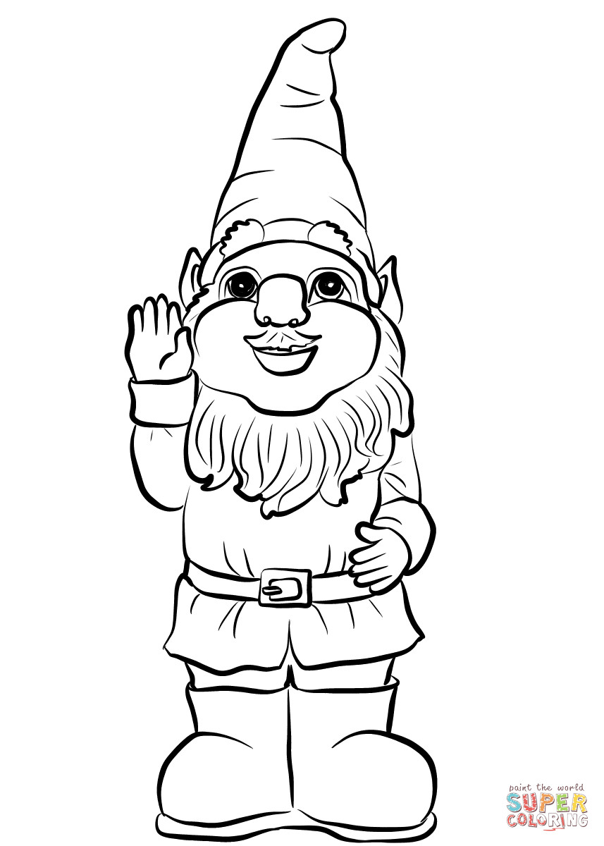 Gnome Coloring Pages Printable
 Gnome Say Hello coloring page