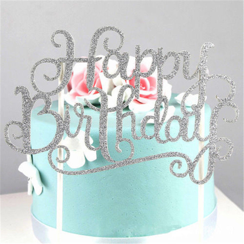 Gold Happy Birthday Cake Topper
 Gold Silver Happy Birthday Cake Topper Wedding Party