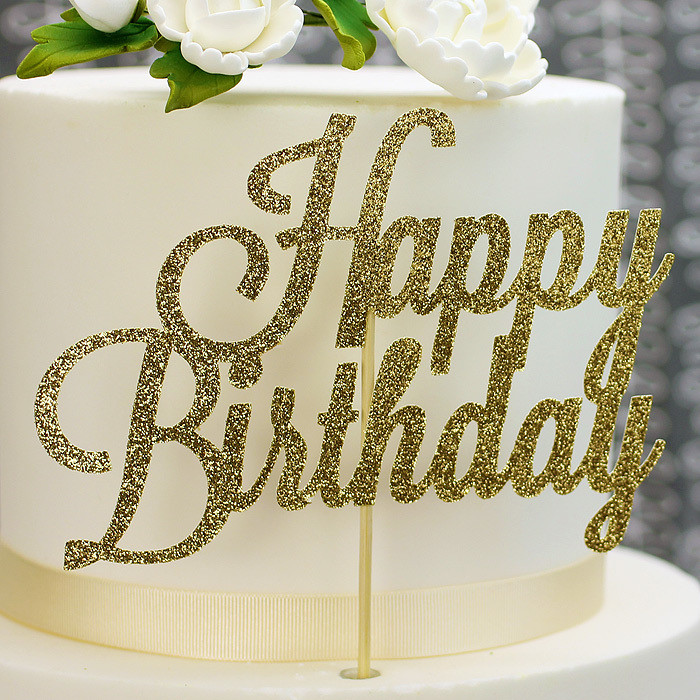 Gold Happy Birthday Cake Topper
 Gold Glitter Happy Birthday Cake Topper