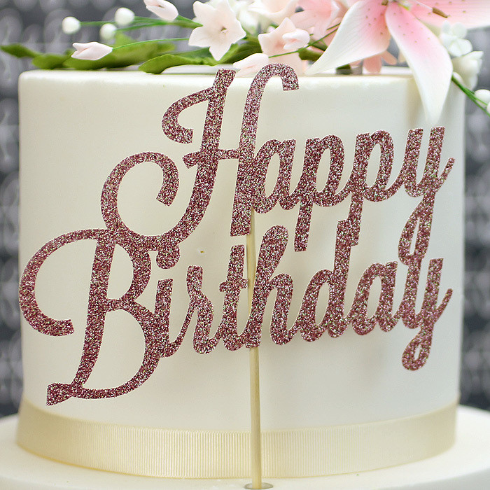 Gold Happy Birthday Cake Topper Rose Gold Glitter Happy Birthday Cake Toppe...