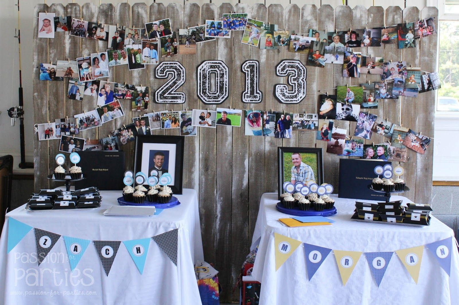 Graduation Party Ideas For College Students
 Use mini clothespins and ribbon to display pics of the