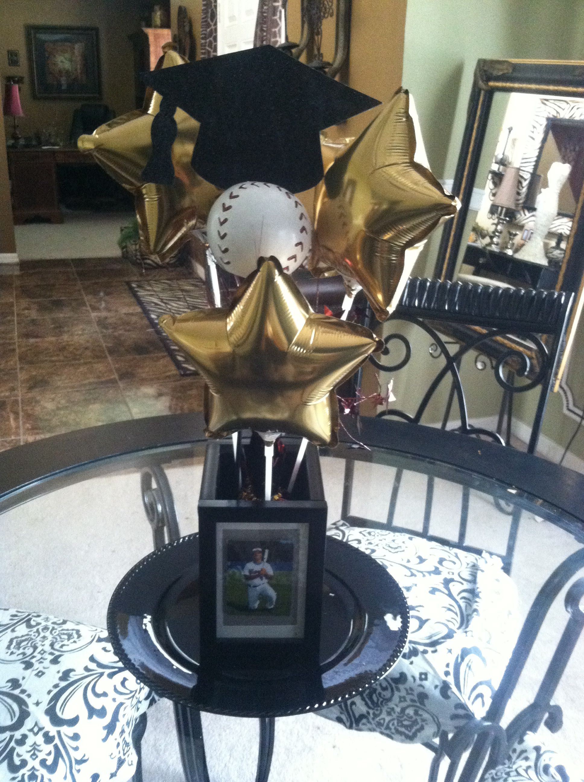 Graduation Party Ideas For Guys
 Graduation centerpiece love this without he baseball for