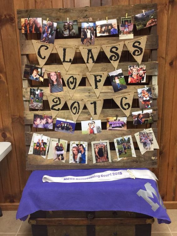 Graduation Party Picture Display Ideas
 High school graduation photo display with rustic pallet