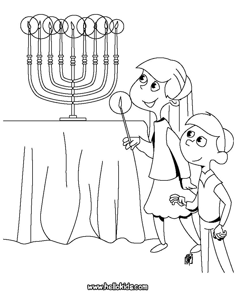 Hanukkah Coloring Pages Free Printables
 Kids lighting the menorah coloring pages Hellokids