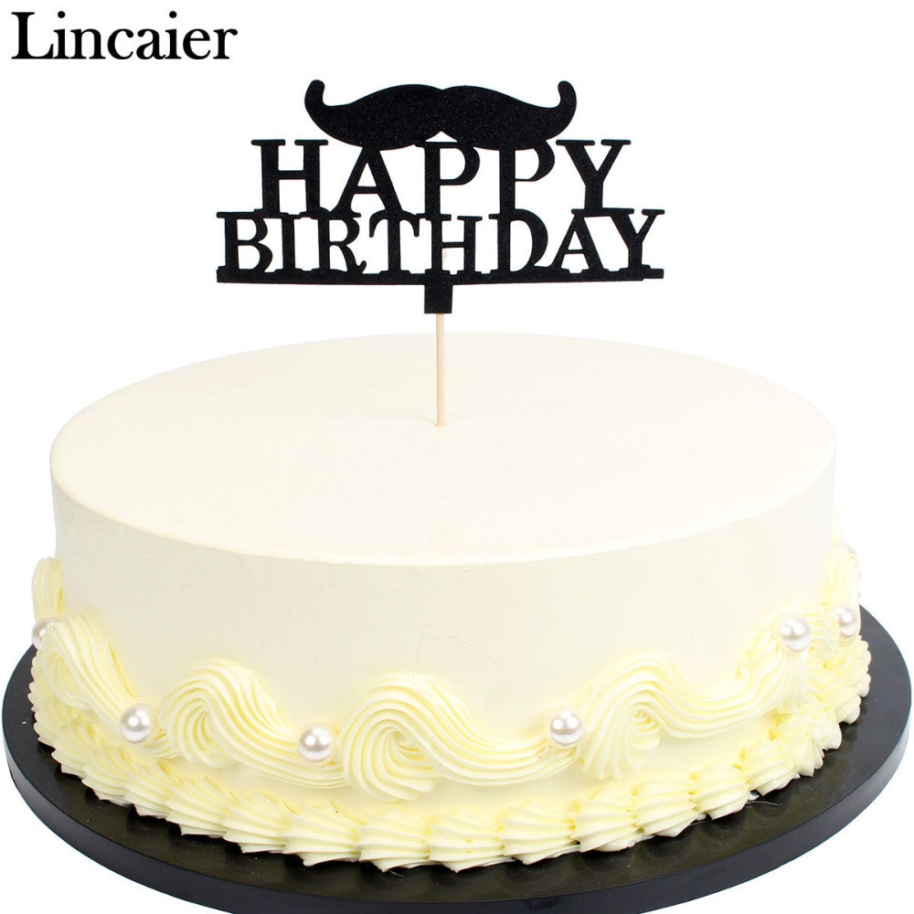 Happy Birthday Cake Decorations
 Lincaier Black Moustache Glitter Paper Letters Happy