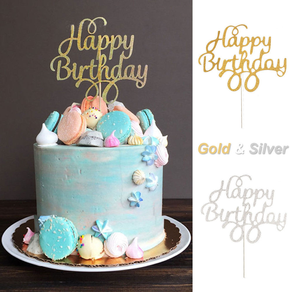 Happy Birthday Cake Decorations
 1x Cake Topper Happy Birthday Gold Silver Glitter Party