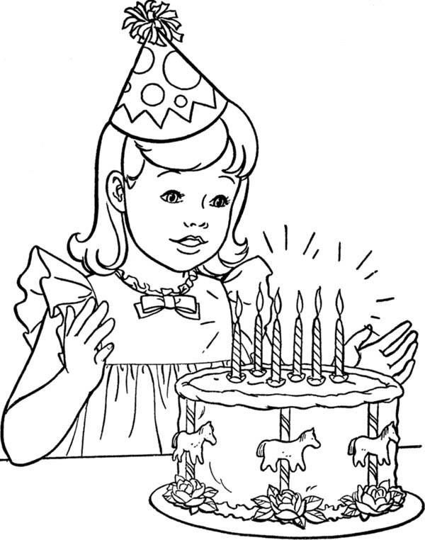 Happy Birthday Girl Coloring Pages
 A Little Girl with Happy Birthday Cake Coloring Page
