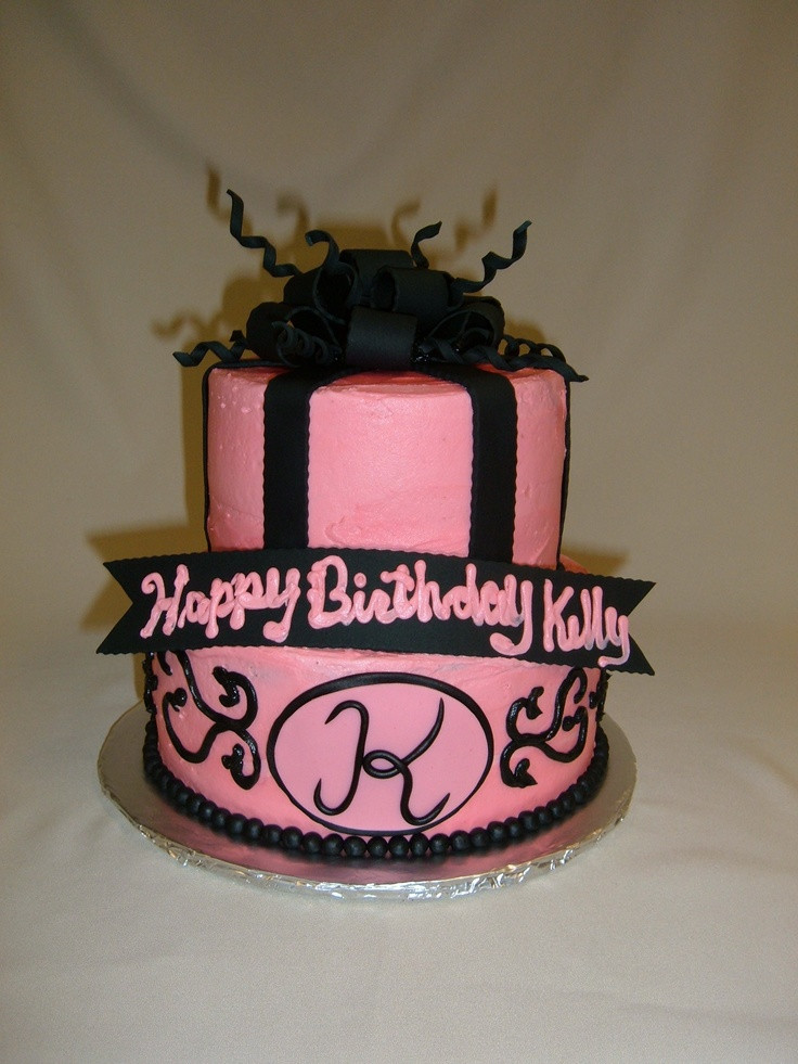Happy Birthday Kelly Cake
 Custom Pink & Black Stacked Bow Cake with Fondant