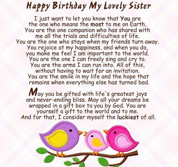 Happy Birthday Quotes For Your Sister
 happy birthday to my sister