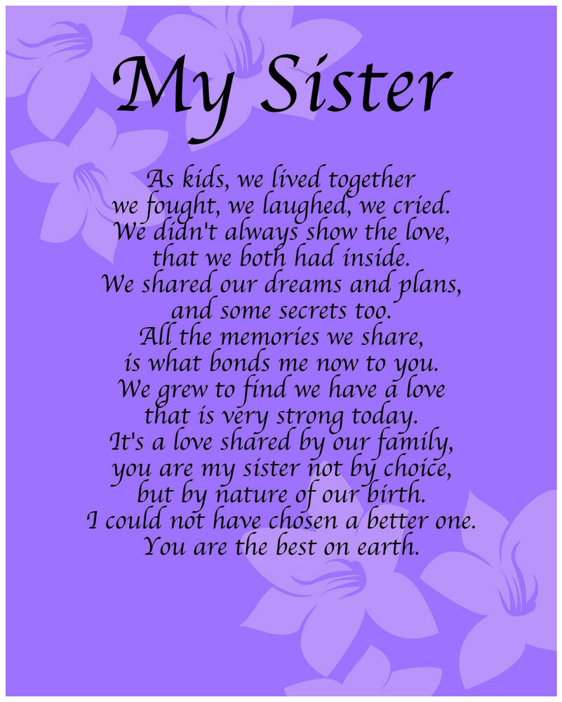 Happy Birthday Sister Poems Funny
 Personalised My Sister Poem Birthday Anniversay Leaving
