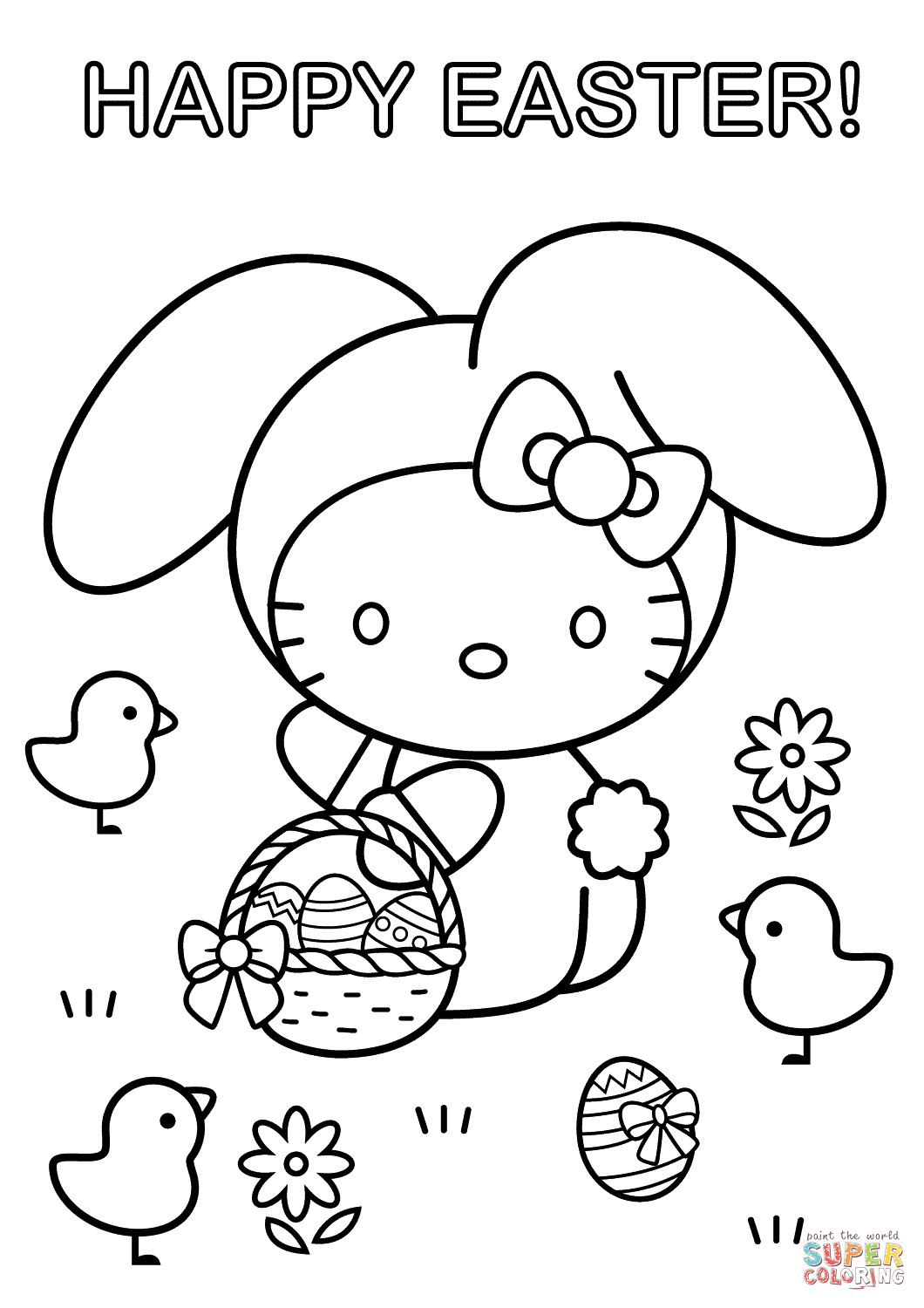 Happy Easter Coloring Pages Free Printable
 Hello Kitty Happy Easter coloring page