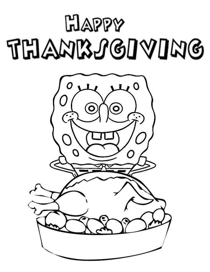 Happy Thanksgiving Coloring Pages For Boys
 Spongebob Loves Turkey Thanksgiving Coloring Page