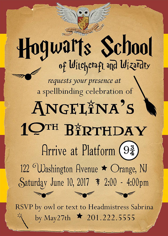 Harry Potter Birthday Invitations
 Harry Potter Birthday Party Invitation Customized