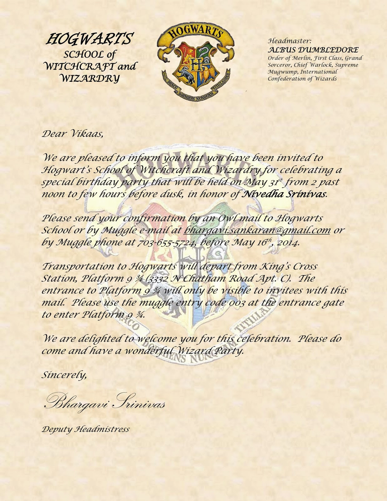 Harry Potter Birthday Invitations
 SBNV Our World Harry Potter Birthday Party