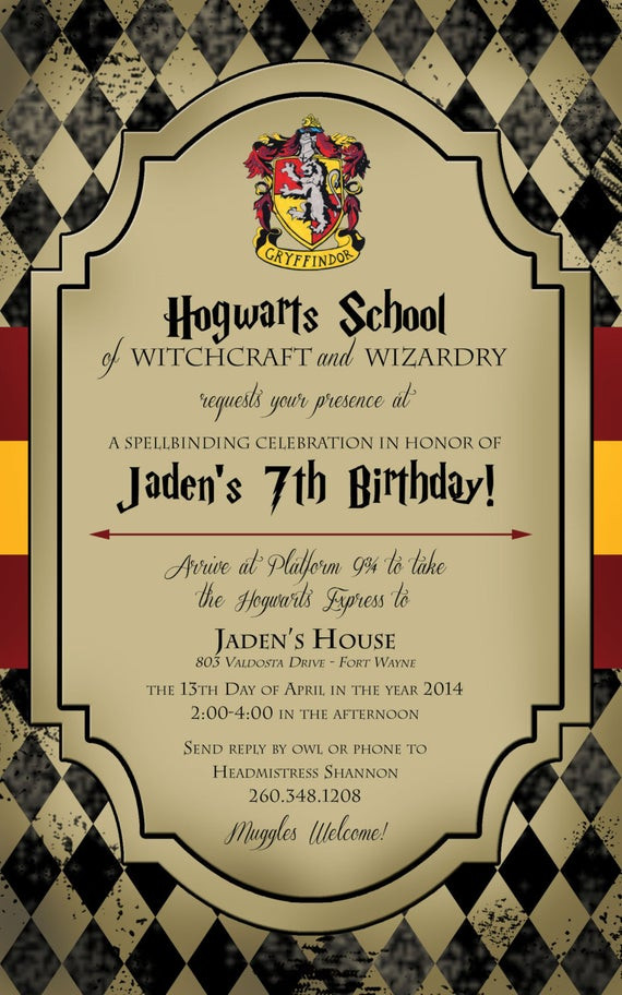 Harry Potter Birthday Invitations
 Harry Potter Birthday Invitation by Life Purpose on Etsy