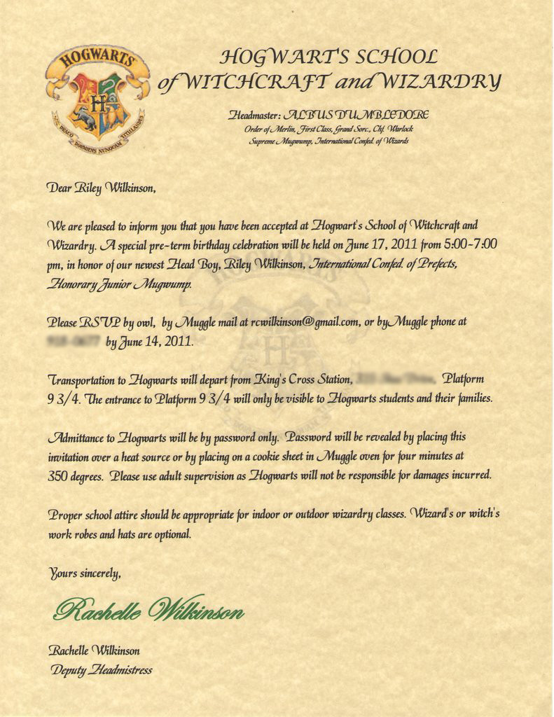 Harry Potter Birthday Invitations
 wilkinsonquints Riley s Harry Potter Birthday