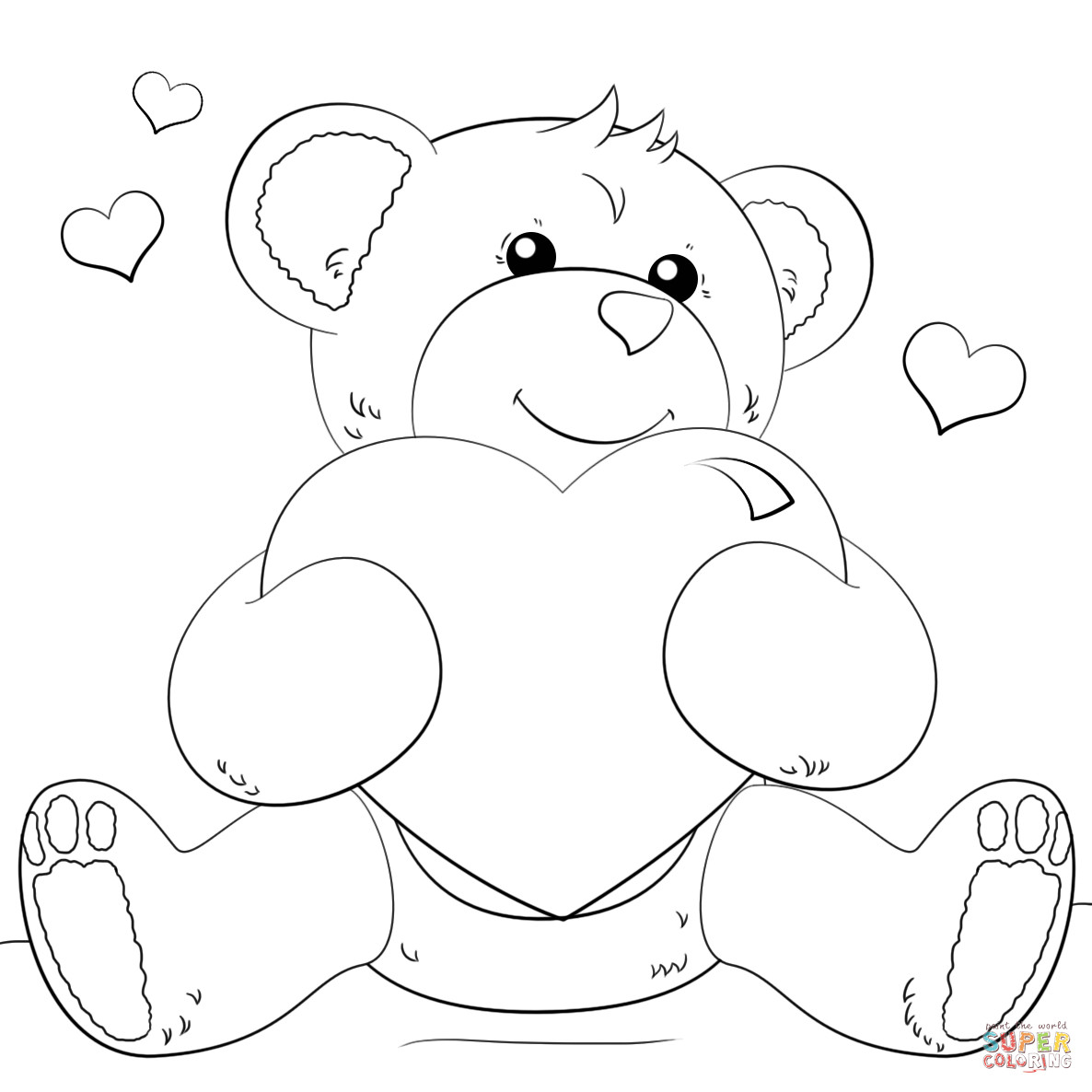 Heart Printable Coloring Pages
 Cute Bear with Heart coloring page
