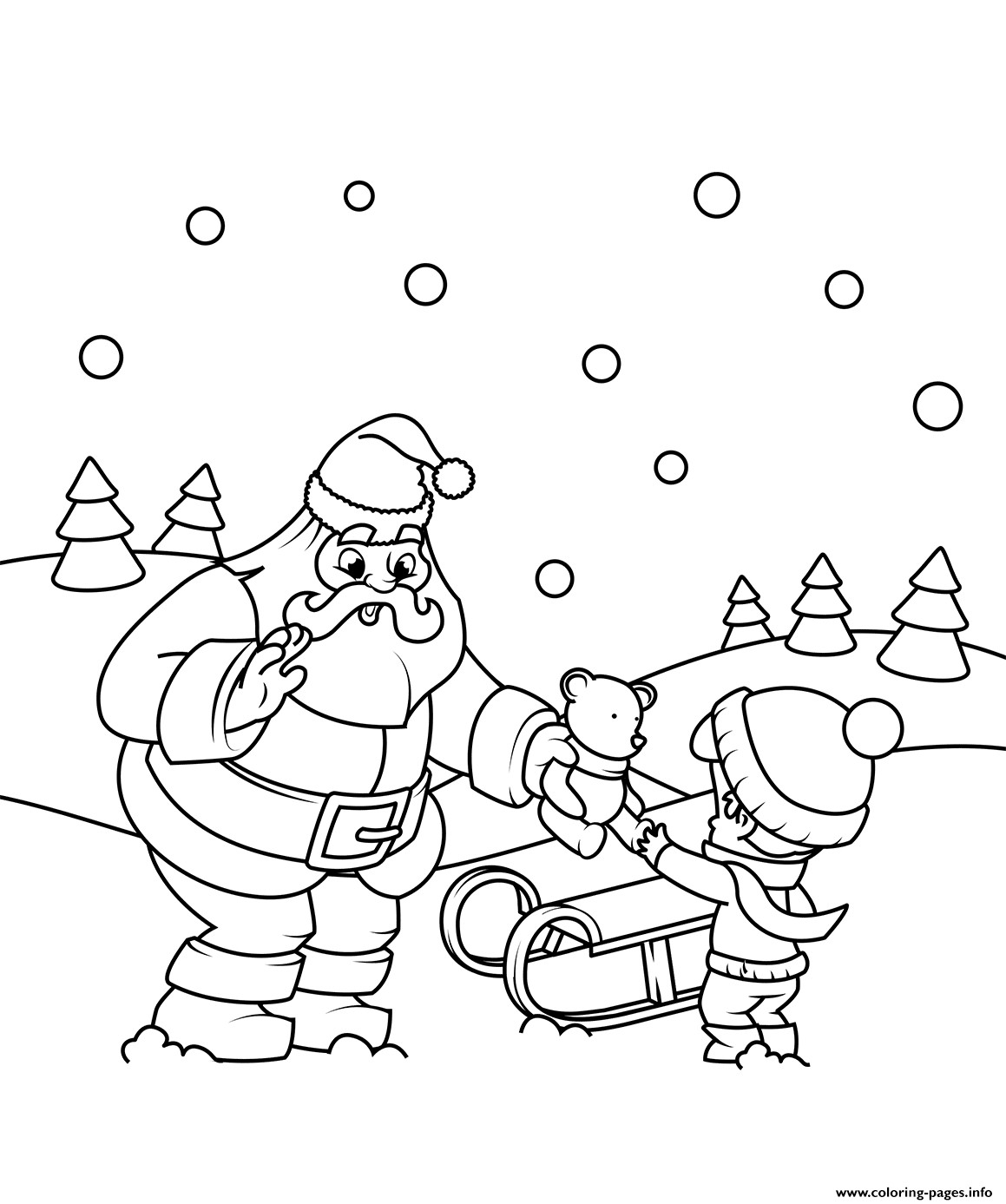 Holiday Coloring Pages Boys
 Santa Gives A Gift To A Boy Christmas Coloring Pages Printable