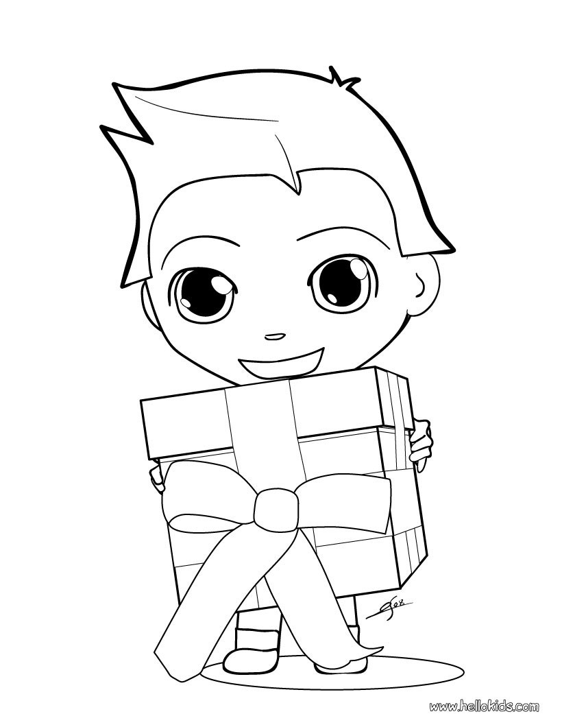 Holiday Coloring Pages Boys
 Young boy with christmas present coloring pages